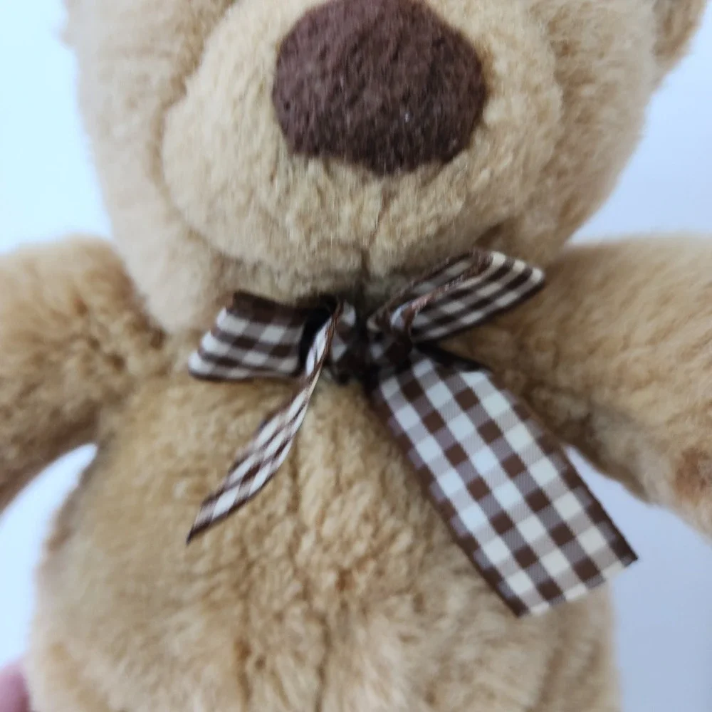 Classic Tan Plush Teddy Bear with Gingham Checkered Bow 10 Inch Stuffed‎ Animal